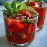 A chilled strawberry chili limeade mocktail, bursting with fruit and zest, ideal for light sipping.