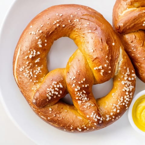 Fluffy soft pretzels with a chewy crumb, fresh from the oven and brushed with butter.