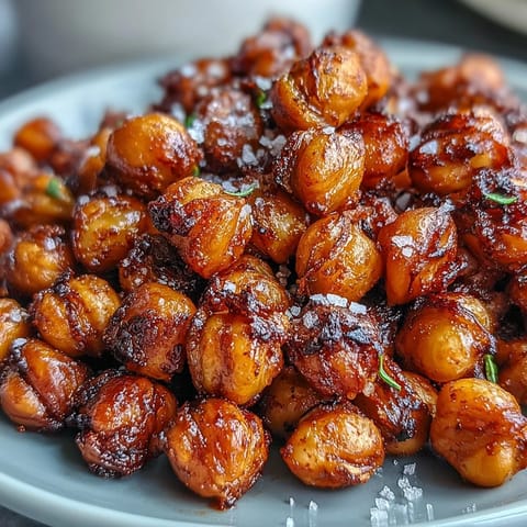Hearty vegan crispy chickpea snack served in a bowl, perfect for healthy munching or salad topping.  
