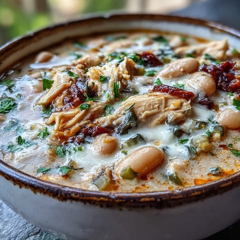 Close-up of creamy White Chicken Chili in a rustic bowl with a lime wedge.
