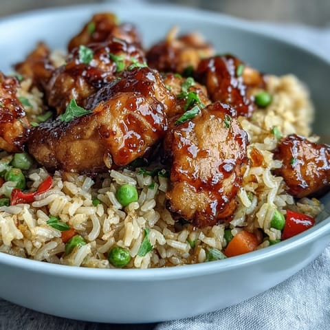 A family-style serving of One-Pan Bold Honey BBQ Chicken Rice is garnished with fresh parsley, ready to be scooped onto plates for a hearty dinner.