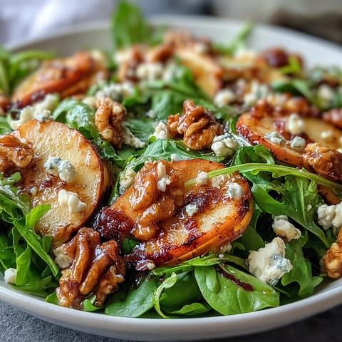 Crisp mixed greens salad with apple slices, walnuts, and creamy cheese, drizzled with tangy cider vinaigrette for a refreshing lunch.  
