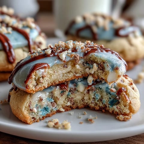 Soft vanilla sugar cookies inspired by Pure Vanilla Cookie Run Kingdom, decorated with glossy royal icing and festive blue and gold accents.