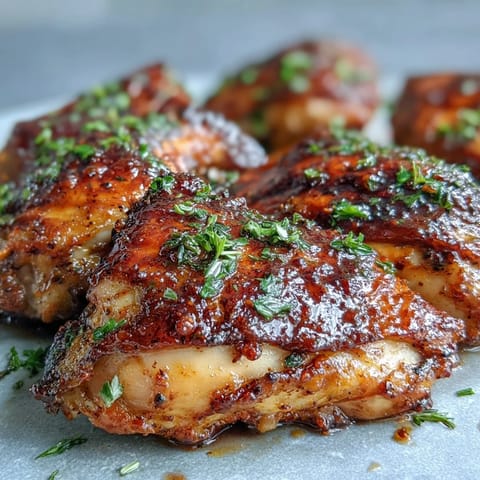 Juicy herb-marinated chicken thighs and caramelized root veggies roast together on one pan for a wholesome, easy meal.  