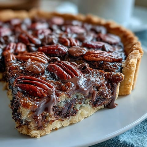 Golden Kentucky Derby Chocolate Bourbon Pecan Tart, freshly baked with gooey filling.