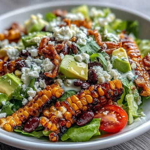 Vibrant grilled corn and black bean taco salad with lime dressing, perfect for summer.