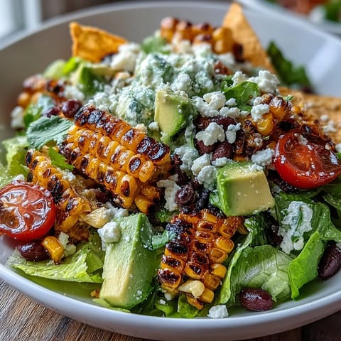 Enjoy this colorful grilled corn and black bean taco salad, a fresh Mexican-inspired delight.
