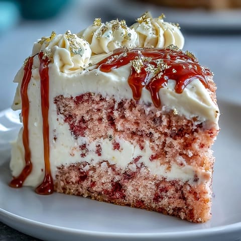Elegant Bridal Shower Rosé Velvet Cake with shimmering gold drip.