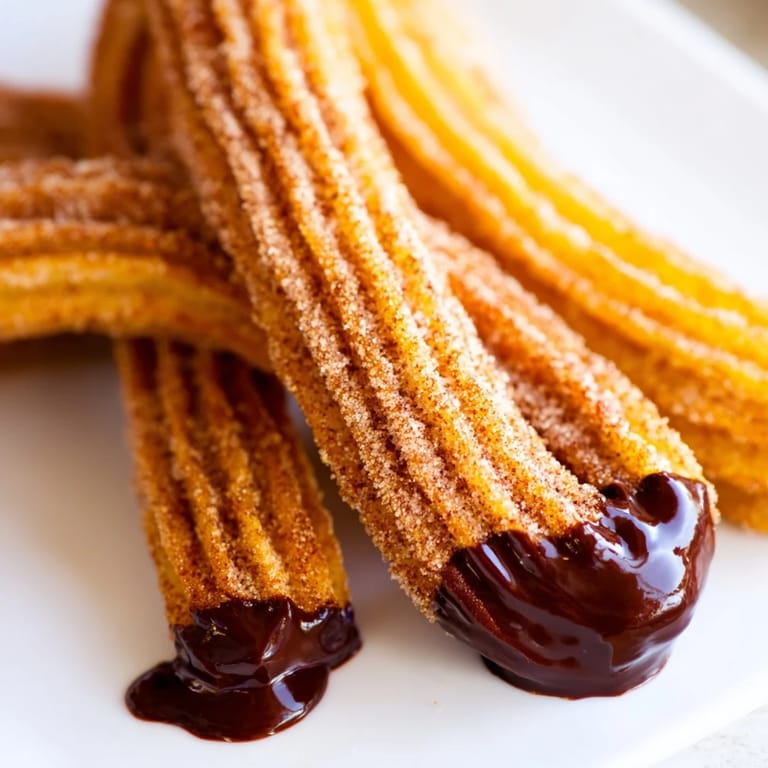 Cinnamon sugar coated churros ready to be dipped into a warm, velvety chocolate ganache.
