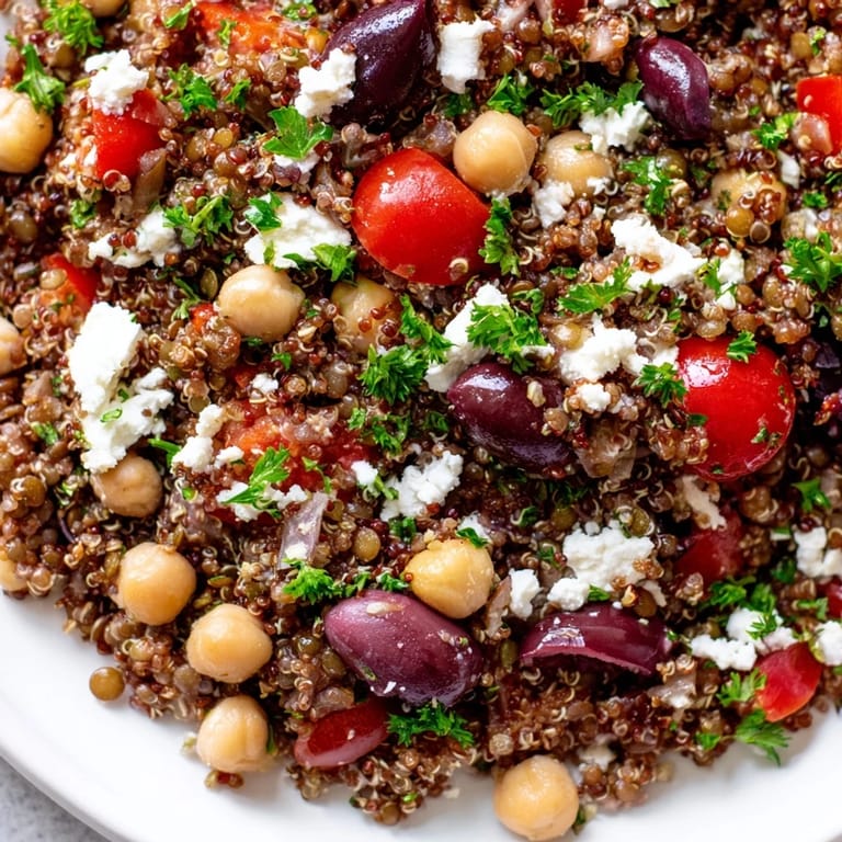 This colorful Greek Power Salad features cherry tomatoes, cucumbers, and olives, topped with crumbled feta cheese for a Mediterranean lunch.