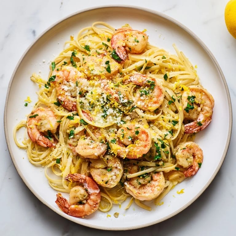 Al dente linguine and sautéed shrimp in a garlic butter sauce create an inviting, easy Italian-American main dish for dinner.
