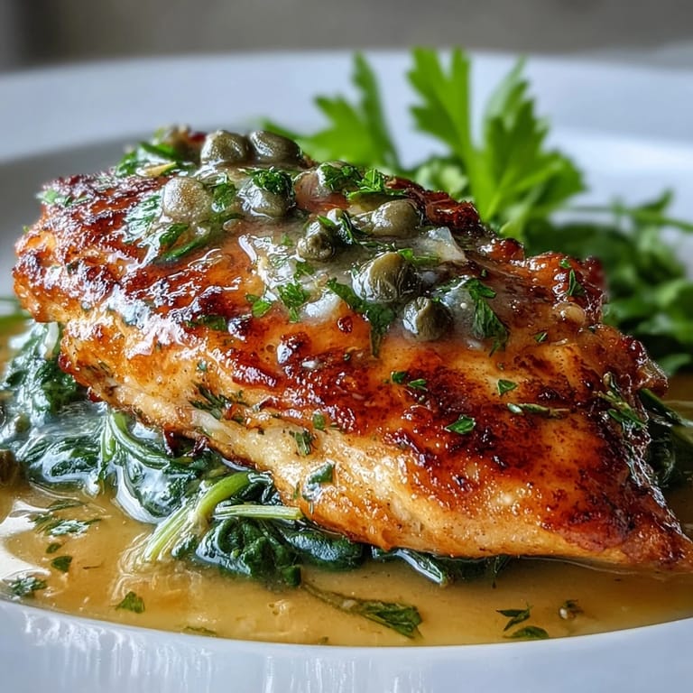 Pan-seared chicken cutlets with silky lemon butter sauce and fresh spinach, ready to serve with rice or crusty bread for dinner.