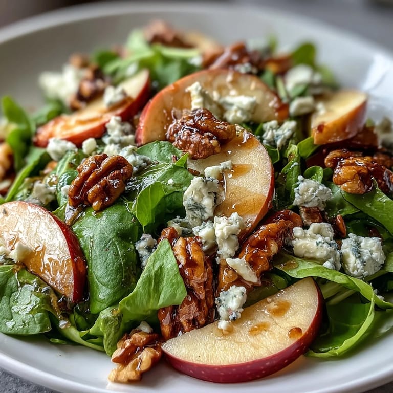 Apple and Walnut Salad with crunchy celery, crumbled blue cheese, and a light drizzle of dressing on a rustic plate.  