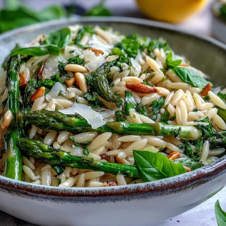 Savory Asparagus Lemon Orzo Salad, a bright medley perfect for outdoor summer dining.