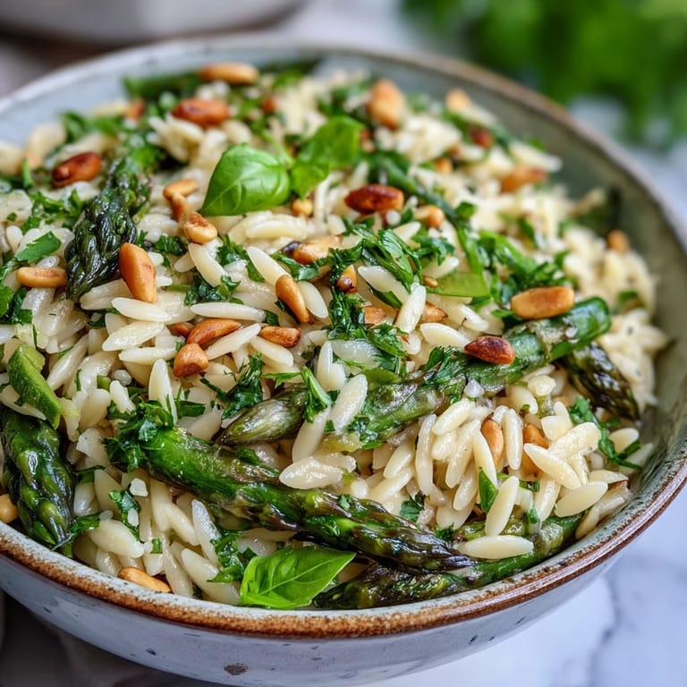 Taste the sunshine with this Asparagus Lemon Orzo Salad, featuring fresh greens and zest.