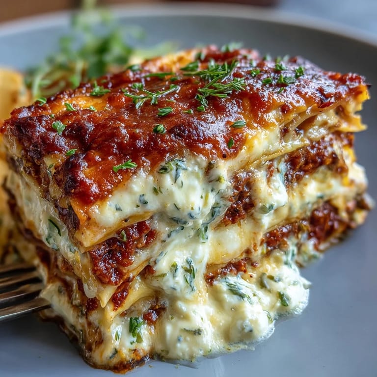 Serving of One-Pan Smoky Veggie Lentil Lasagne on a white plate, ready to eat with a fresh salad.