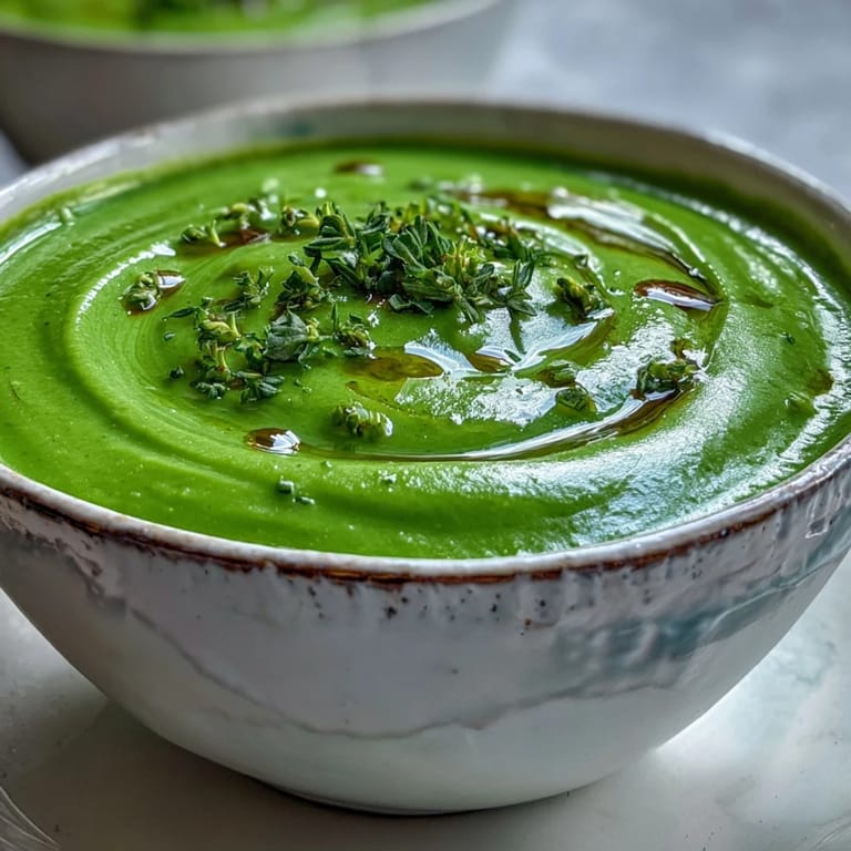 Steaming bowl of Big Green Immunity-Boosting Vegetable Soup with spinach, asparagus, and broccoli.  