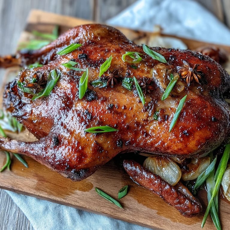 Perfectly carved slices of Five-Spice Roast Duck revealing tender, juicy meat, ideal for a romantic Valentine's dinner for two.