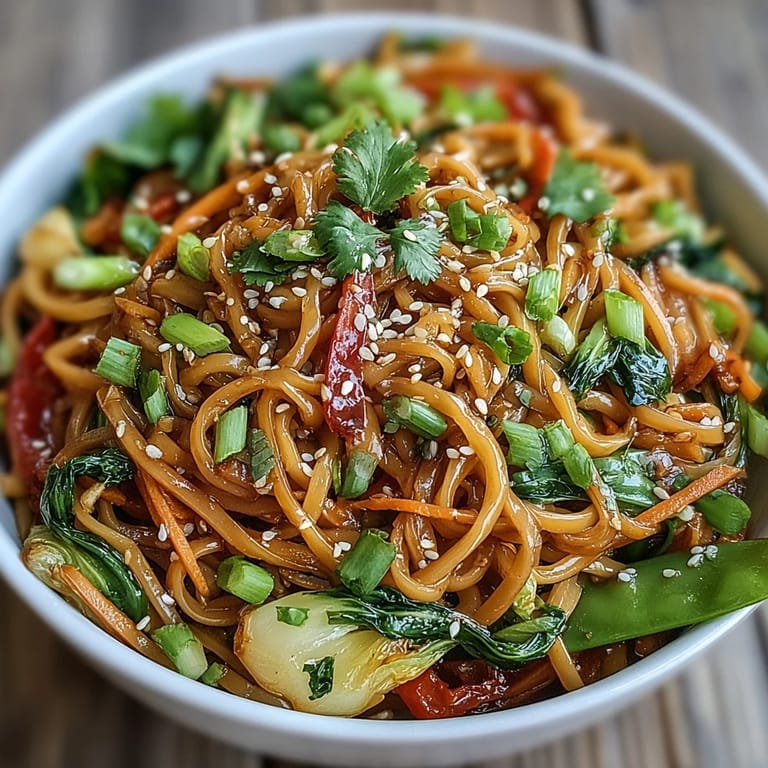 Healthy, low-carb vegan shirataki noodle bowl topped with toasted sesame seeds and fresh green onions for extra crunch.