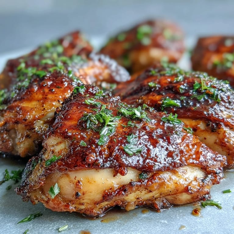 Juicy herb-marinated chicken thighs and caramelized root veggies roast together on one pan for a wholesome, easy meal.  