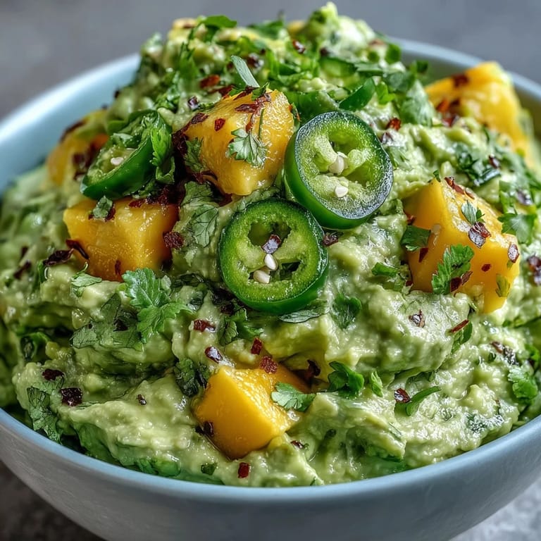This Easy Cinco de Mayo Guacamole features ripe avocados, juicy mango, and fresh jalapeño for a zesty, colorful appetizer perfect for parties.