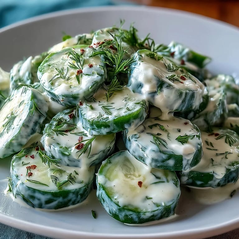 Creamy Cucumber Salad with Dill and Greek Yogurt, a crisp and creamy salad with fresh dill, ideal for barbecues or light lunches.