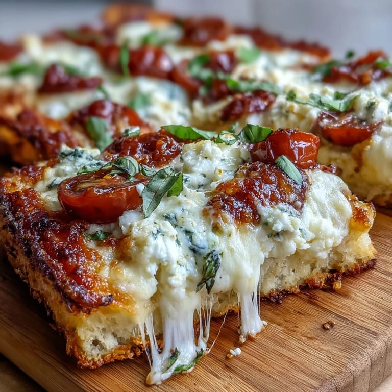 Wholesome cottage cheese flatbread pizza topped with vibrant spinach, black olives, and bubbling cheese for a healthy meal.