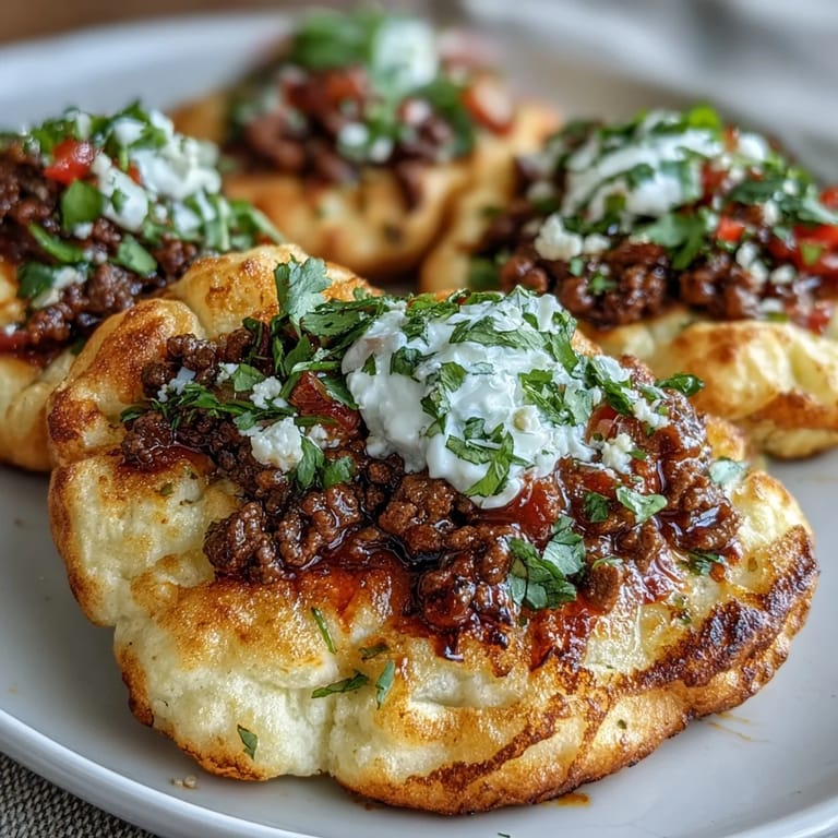 Low-carb cloud bread tacos complete with juicy taco meat and a zesty tomato topping.