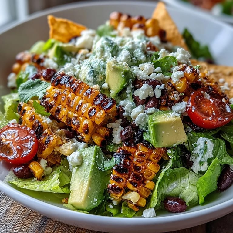 Enjoy this colorful grilled corn and black bean taco salad, a fresh Mexican-inspired delight.