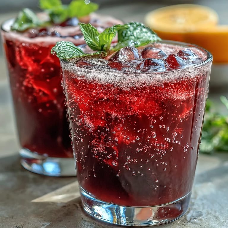 Bright Sparkling Hibiscus Mint Lemonade Mocktail ready to be enjoyed with friends.