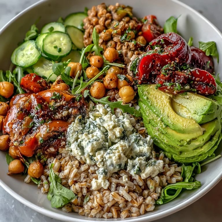 Hearty plant-based Ancient Grains Bowl highlighting nutritious farro and quinoa.