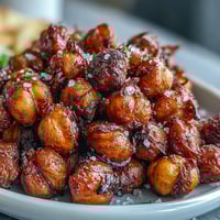 Golden-brown crispy chickpea snack roasted with warm spices like paprika and cumin on a baking sheet.  