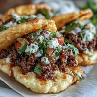 Fluffy cloud bread tacos bursting with seasoned taco meat and vibrant pico de gallo.